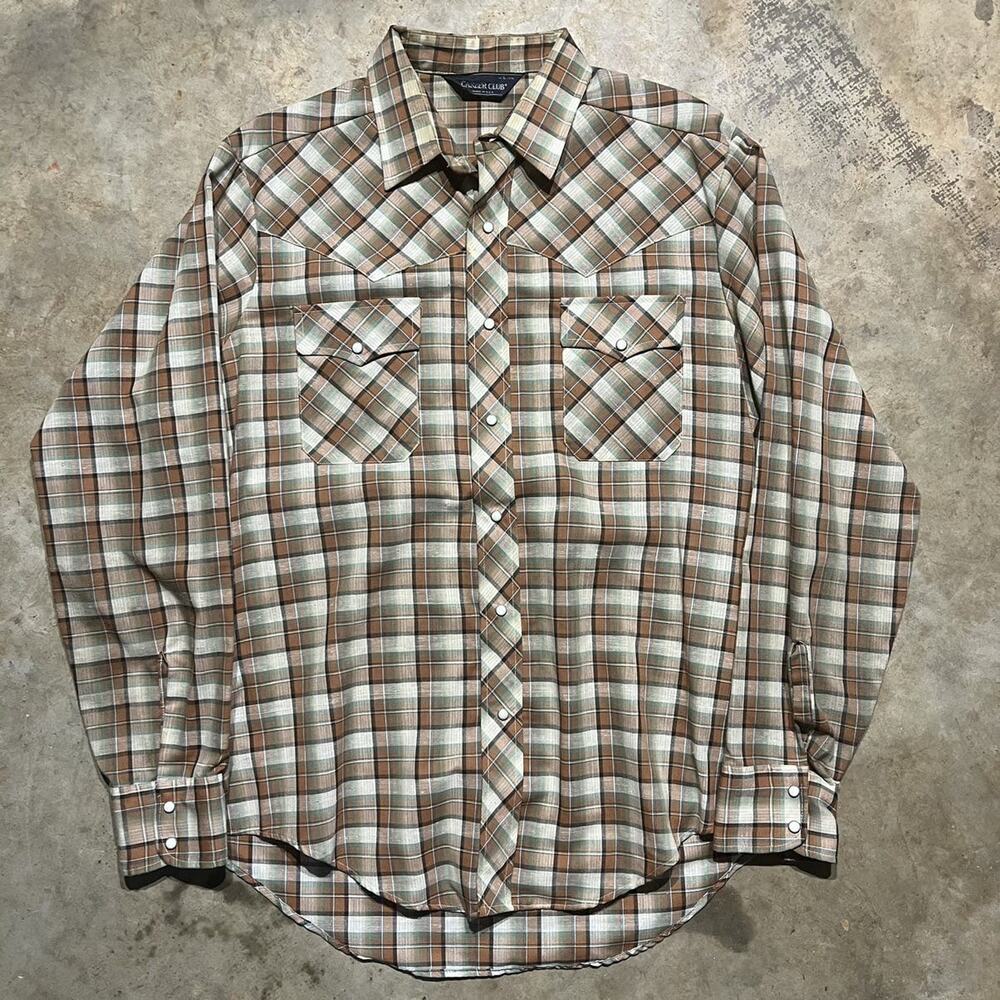 Vintage 70s Career Club Brown Plaid Pearl Snap Shirt